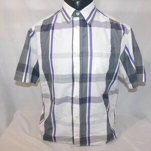 Ripzone White Purple Short Sleeve button Front Plaid  Shirt Mens L